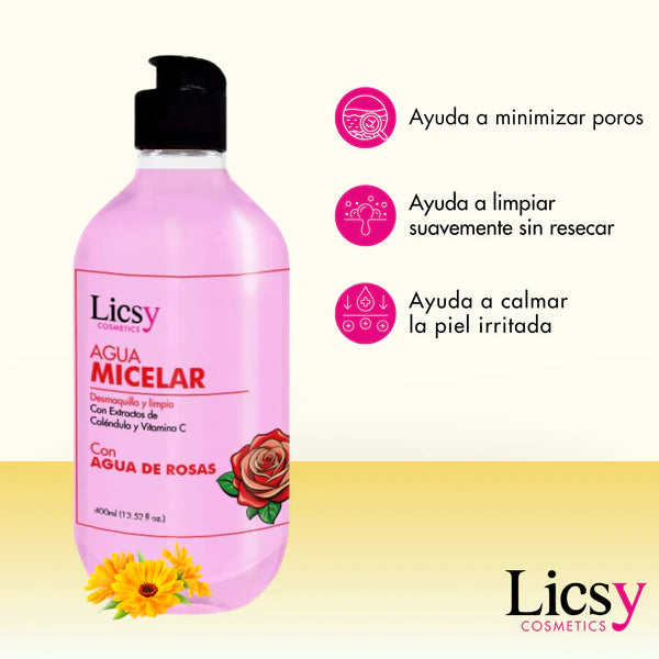 AGUA DE ROSAS CON AGUA MICELAR LICSY