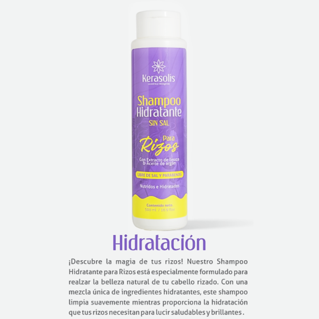 SHAMPOO HIDRATANTE DE RIZOS SIN SAL DE KERASOLI