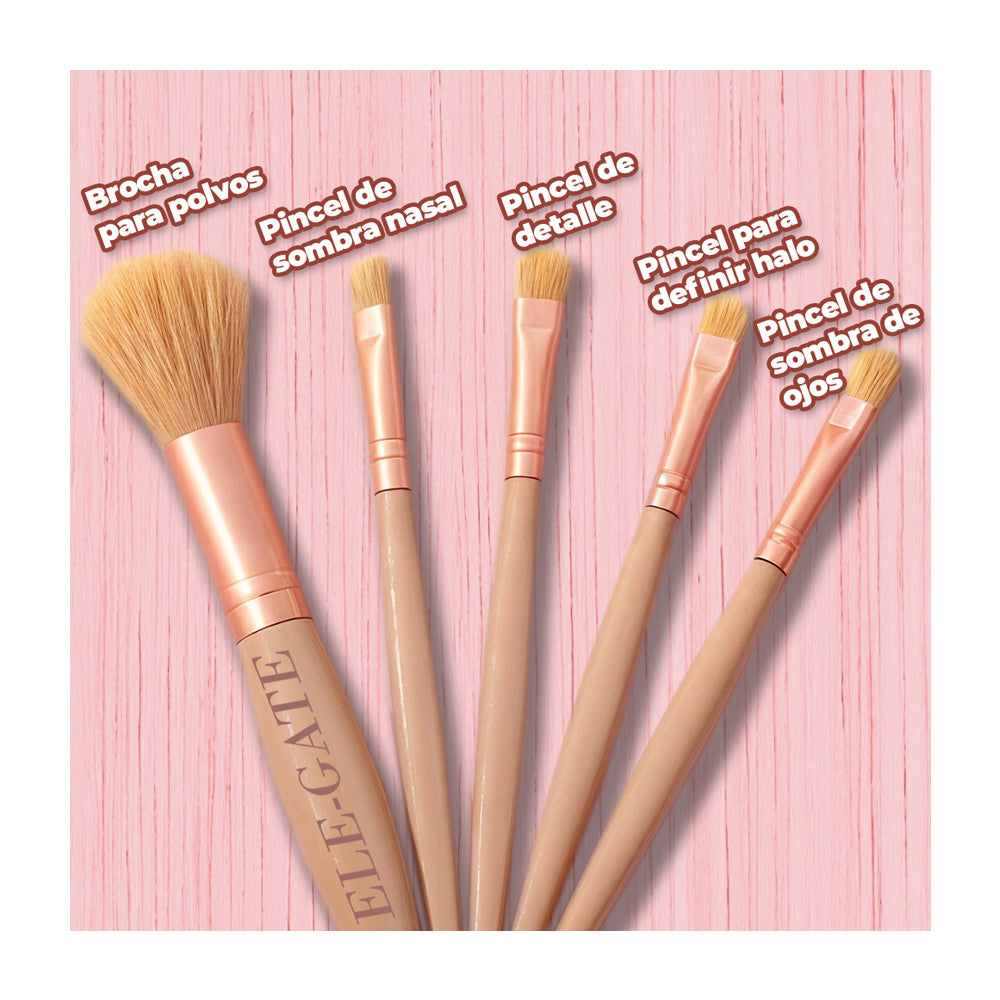 KIT DE BROCHAS X5 CON ESTUCHE Y ESPEJO