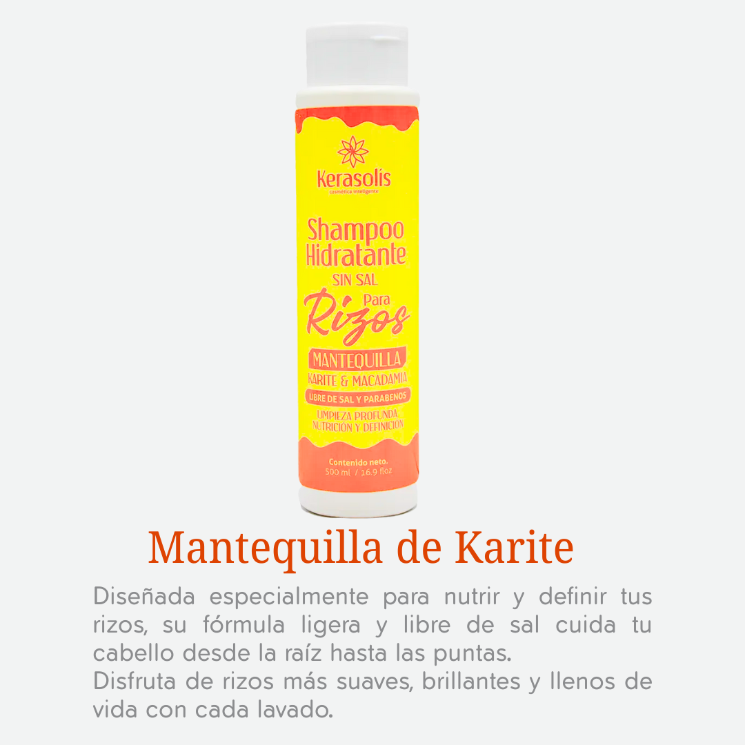 SHAMPOO HIDRATANTE DE RIZOS SIN SAL DE KERASOLI