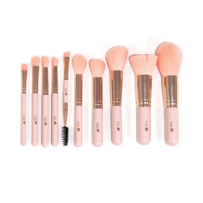 KIT DE BROCHAS MINI ROSADO X 10 UND CON COSMETIQUERA TRENDY